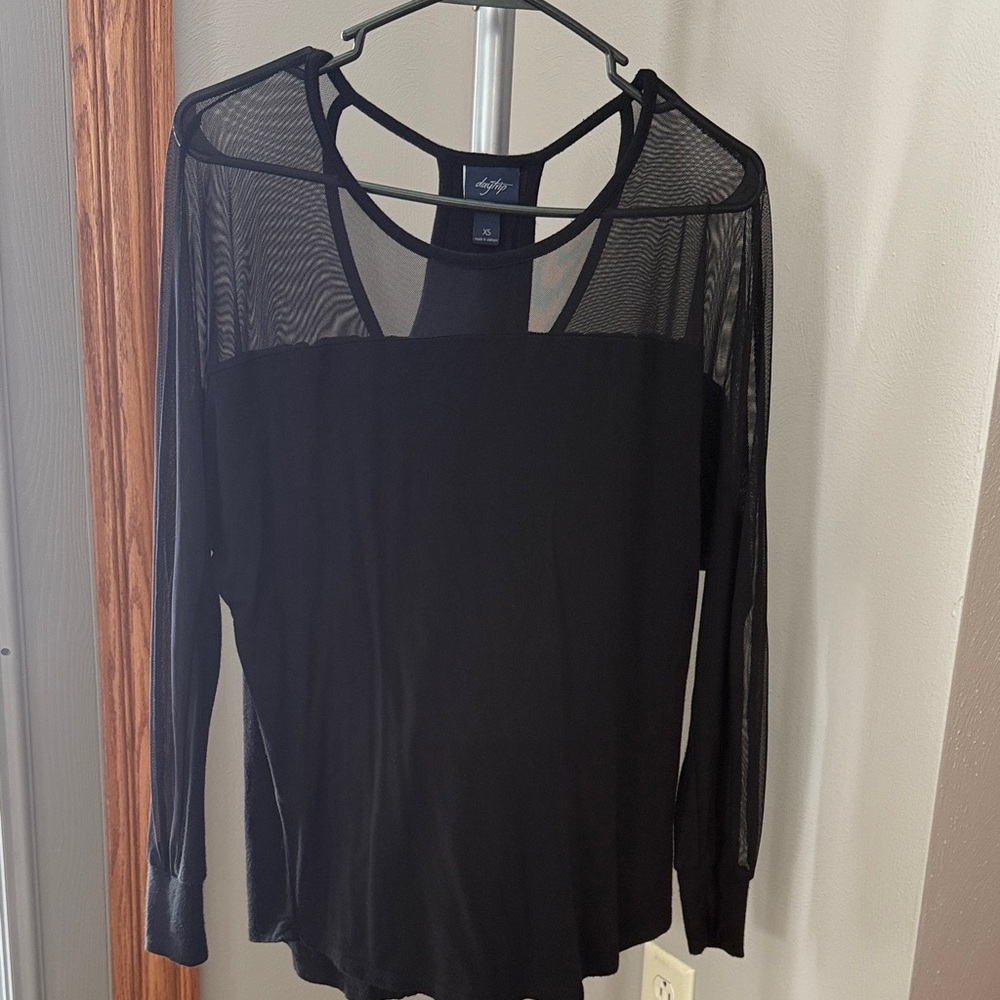 Daytrip Black Sheer Mesh Blouse